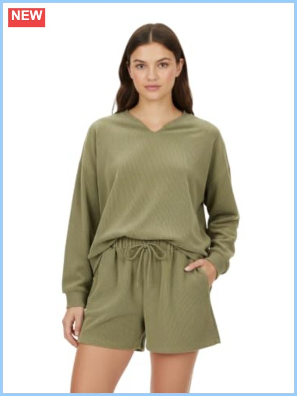 Eyelet Knit Sweatshirt and Shorts Set 2 Piece Oversized Lounge Outfit High